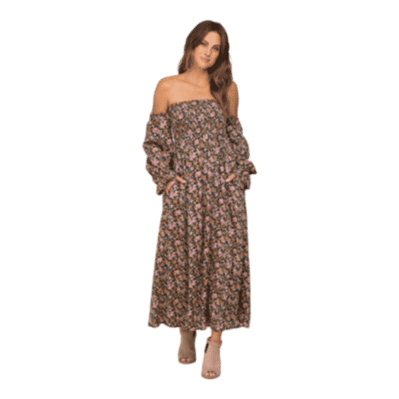 Floral Off Shoulder Long Sleeve Maxi Dress