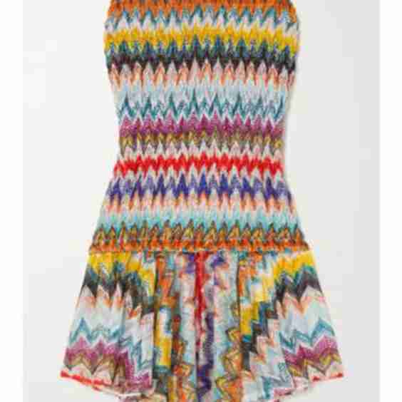 Mare Strapless Shirred Crochet-Knit Playsuit