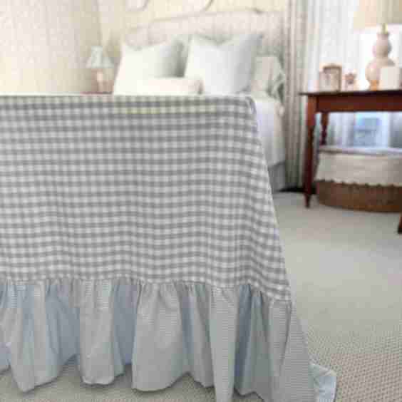 Blue Gingham Tablecloth With Ruffle