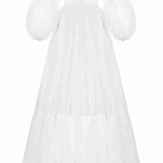 White Sheer Sleeves Maxi Tulle Dress