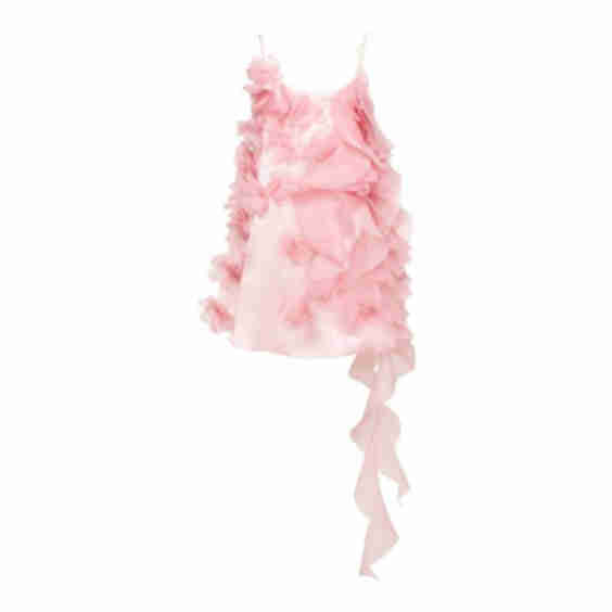 Romantic Ruffled Pink Mini Dress With Rose Appliques