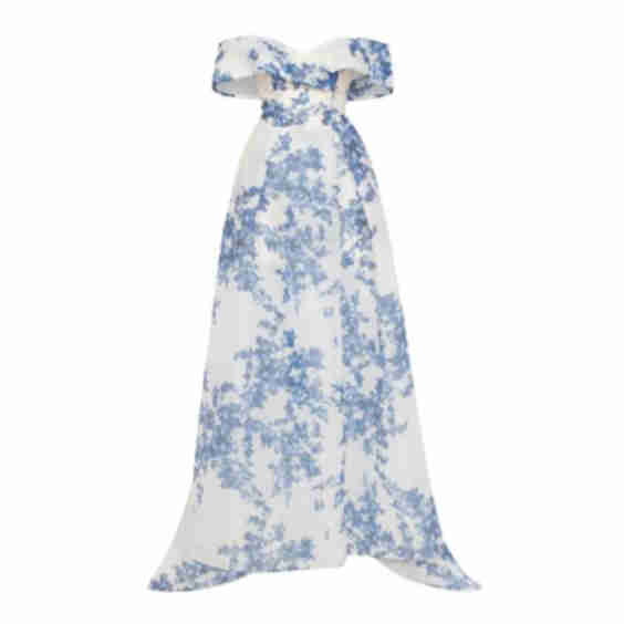 Catchy Off-The-Shoulder Blue Hydrangea Maxi Dress