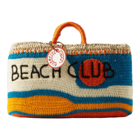 Beach Club Appliquéd Straw Basket Bag