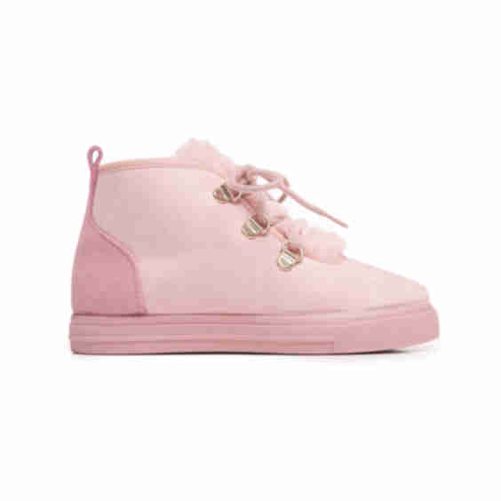 Suede Lace-Up Booties With Faux-Fur
