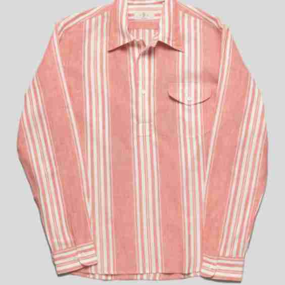 Stripe Linen/Cotton Popover Shirt