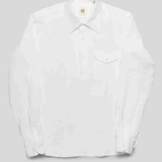 White Crinkled Cotton Popover Shirt