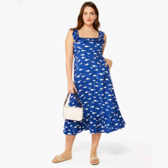 Graphic Fish Ruffle Midi Dress