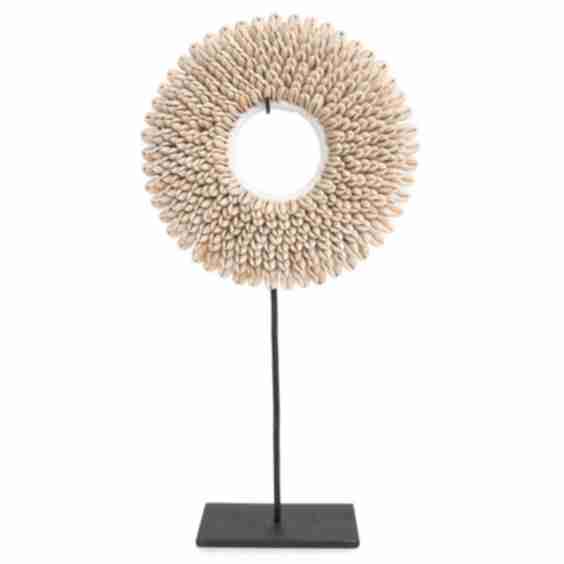 15" Cowry Shell Mini Necklace on Stand, Natural