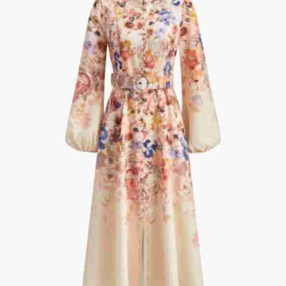 Belted Balloon Sleeve Floral Dress