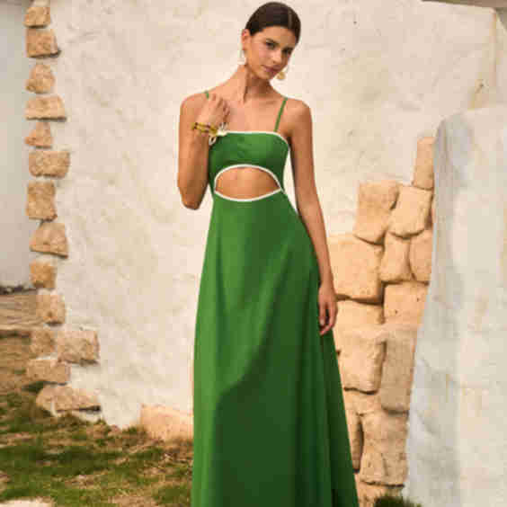 Cotton Linen Cut Out Dress With Back Bow
