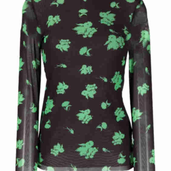Floral-Print Sheer Turtleneck Mesh Top