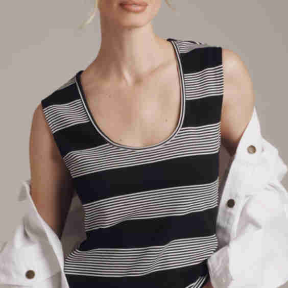 Pique Striped Crew-Neck Sleeveless Top
