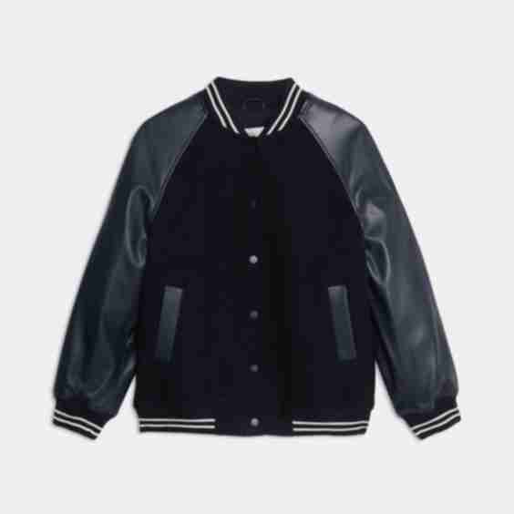 Faux Leather Relaxed College Bomber Jacket