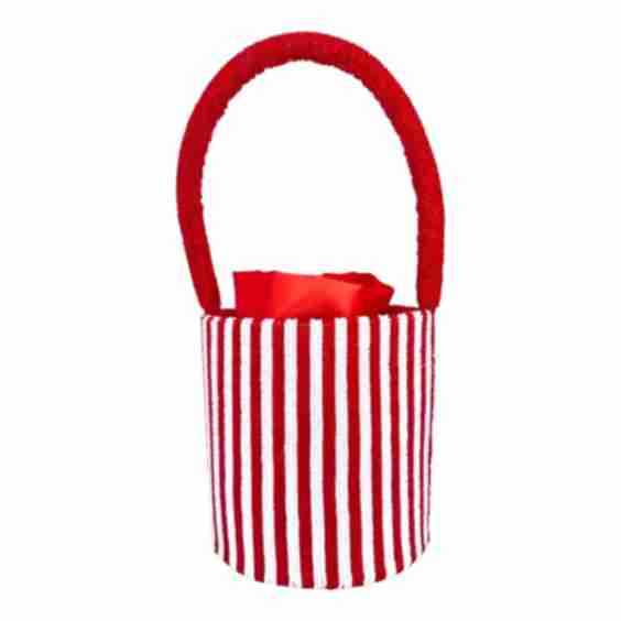The Saint Barths - Beaded Bucket Bag in Royal Red Stripes