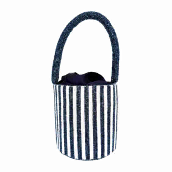 The Nantucket - Beaded Bucket Bag In New England Navy Stripes