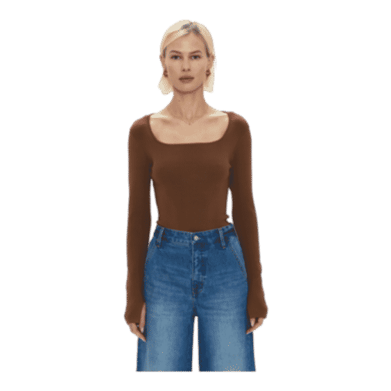 Jenny Long Sleeve Square Neck Thong Bodysuit