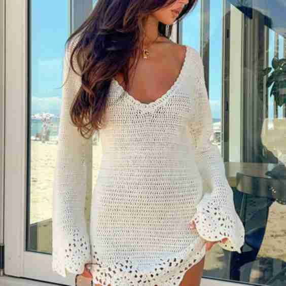 Li Crochet Long Sleeve Mini Dress