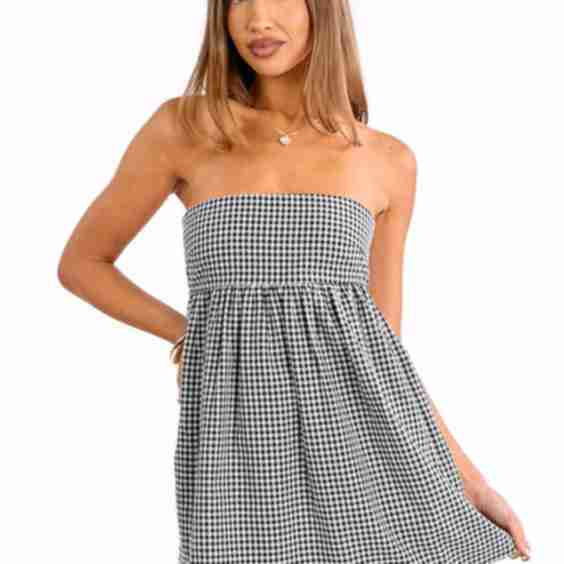Berrie Gingham Strapless Mini Dress