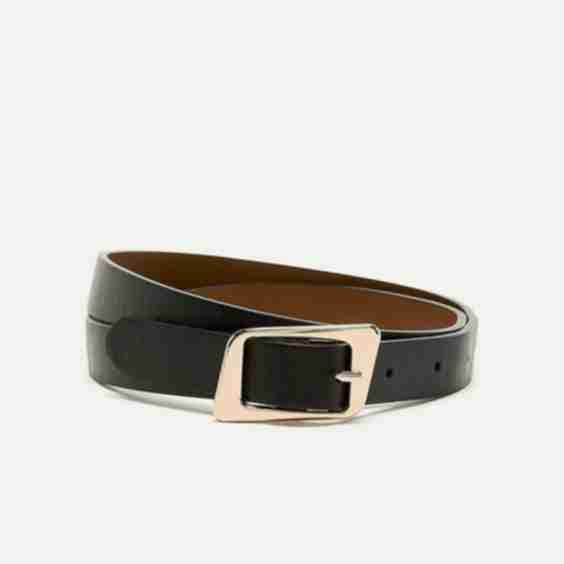 Skinny Faux Leather Belt With Angled Buckle