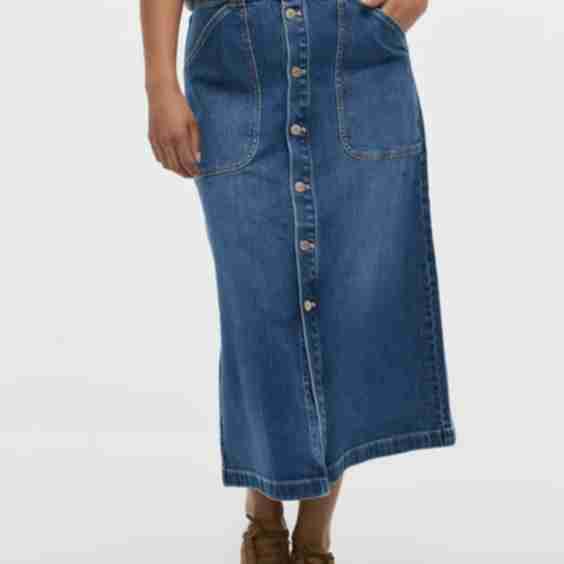Midi A Line Buttoned Down Denim Skirt