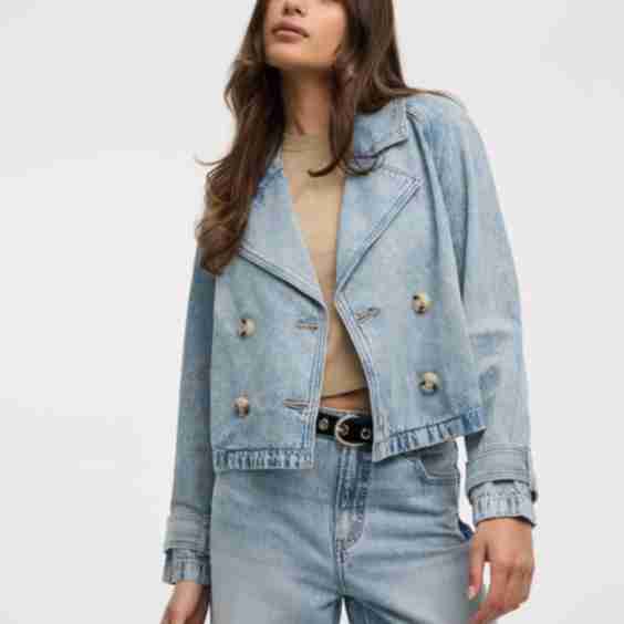 Cropped Denim Trench Coat