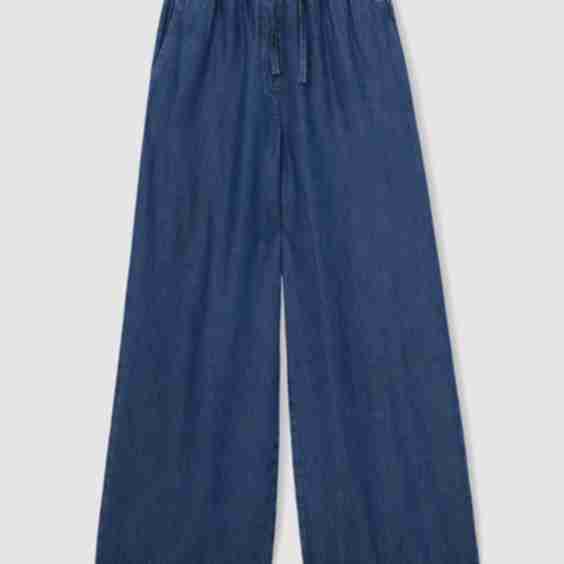 Parker Wide-Leg Chambray Drawstring Trousers 