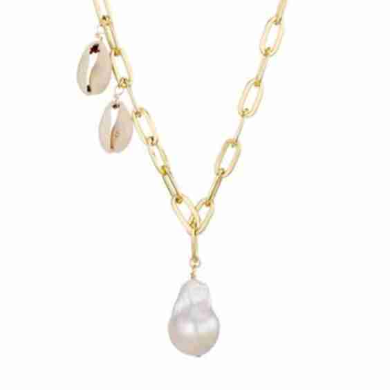 Paxi 14K Gold-Plated Freshwater Baroque Pearl & Cowrie Shell Necklace