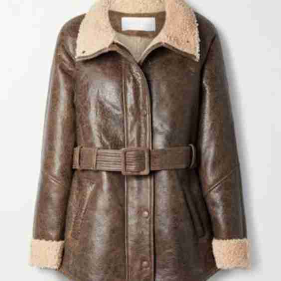 Bonny Belted Shearling-Lined Textured-Leather Coat