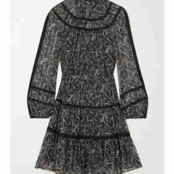 Rahla Crochet-Trimmed Printed Silk-Blend Chiffon Mini Dress