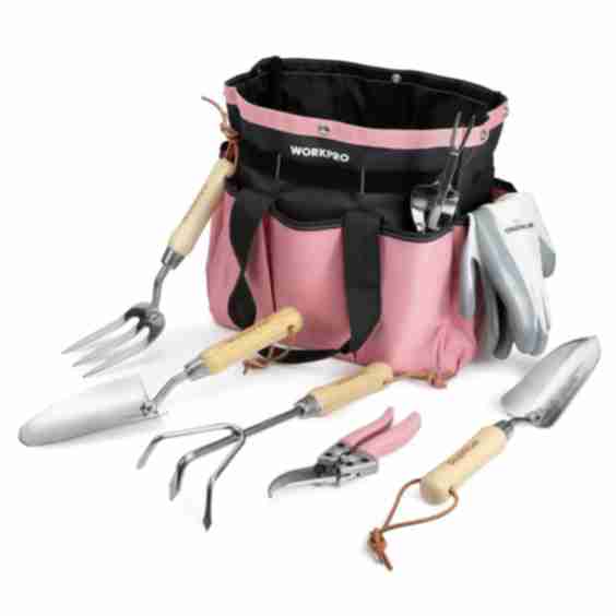 Pink Garden Tools 7 Pcs Set, Stainless Steel Heavy Duty Gardening Tools