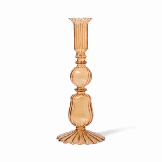 Amber Glass Taper Candle Holder, 8.5"