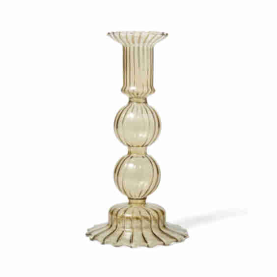 Taupe Glass Taper Candle Holder, 7"