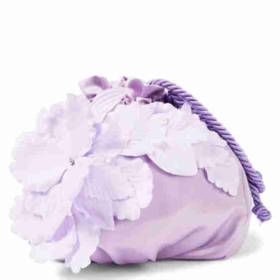 Floral-Appliqué Satin Clutch