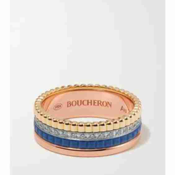 Quatre Blue Edition Small 18-Karat Yellow, White And Rose Gold, Ceramic And Diamond Ring