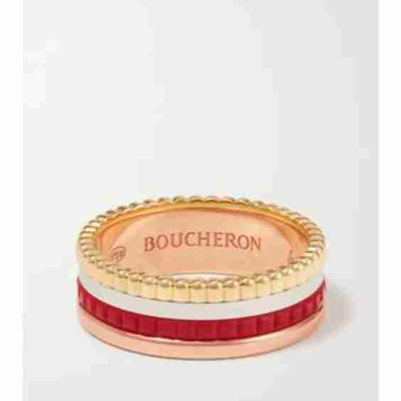 Quatre Red Edition Small 18-Karat Yellow, White And Rose Gold And Ceramic Ring