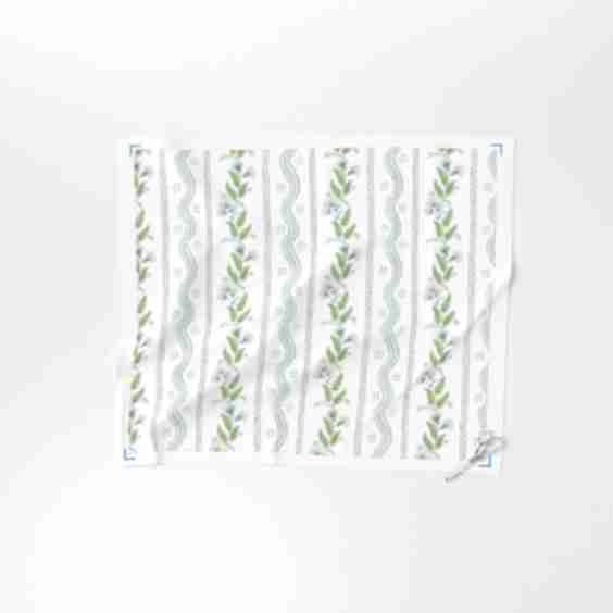 Fabric in Soft Blue and Greens on White