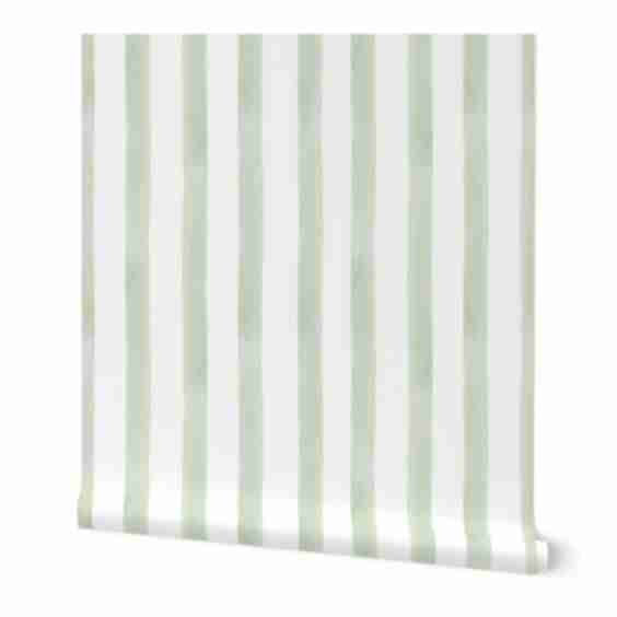 Green Watercolor Stripes Wallpaper