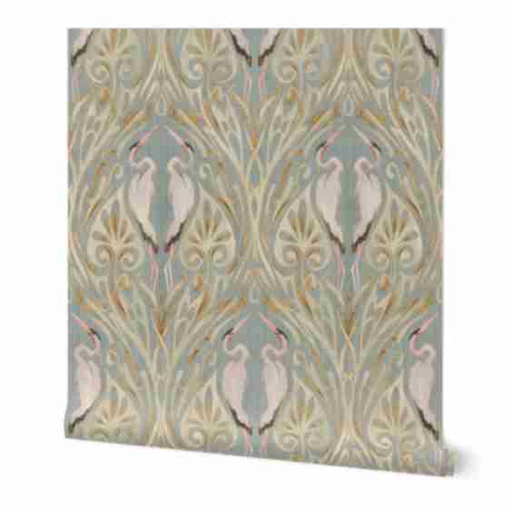 Art Nouveau Cranes With Vintage Texture Wallpaper