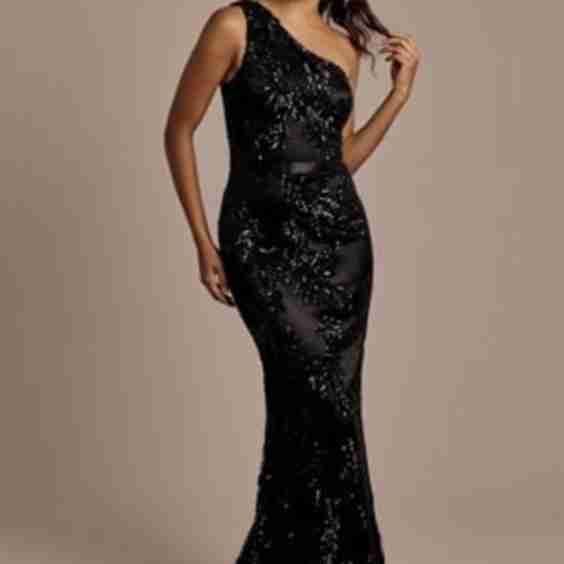 One Shoulder Beaded Applique Mermaid Dress