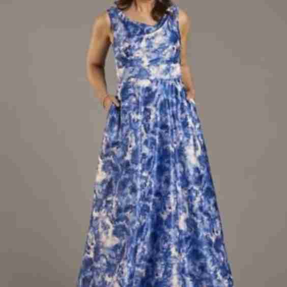 Floral Print Cowl Neck Sleeveless Ball Gown