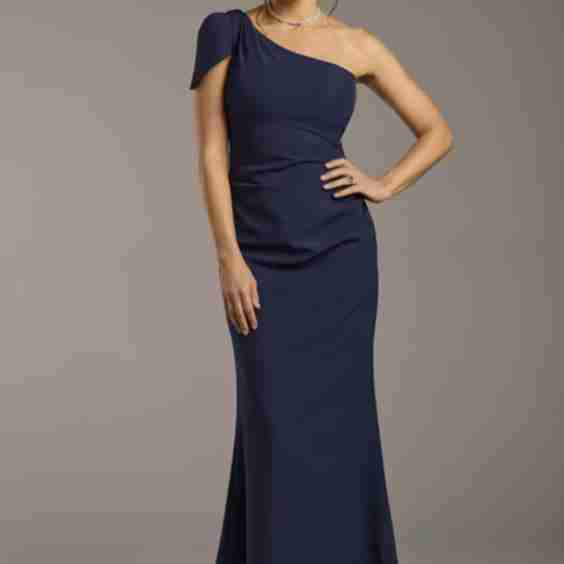 One Shoulder Draped Crepe Sheath Dress