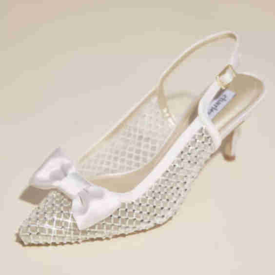 Crystal Mesh Mid Heels With Bow