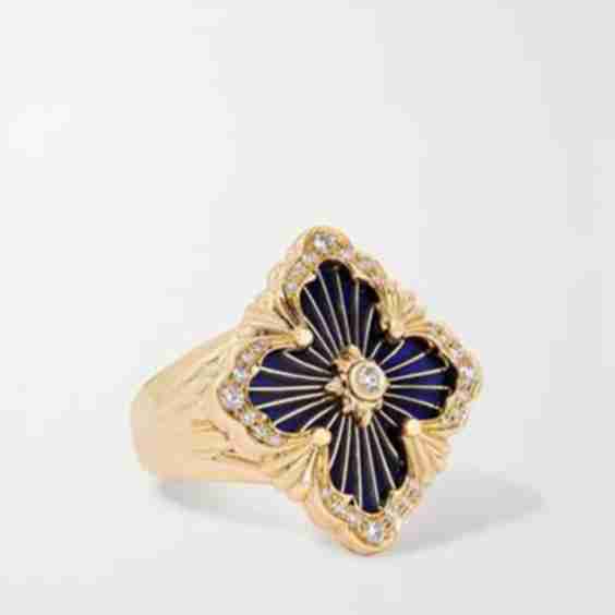 Opera Tulle 18-Karat Gold, Enamel And Diamond Ring