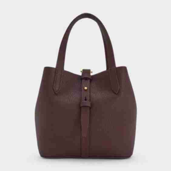 Beryl Leather Double Handle Belted Bucket Bag