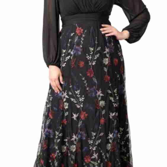 Isabella Embroidered Long Sleeve Gown