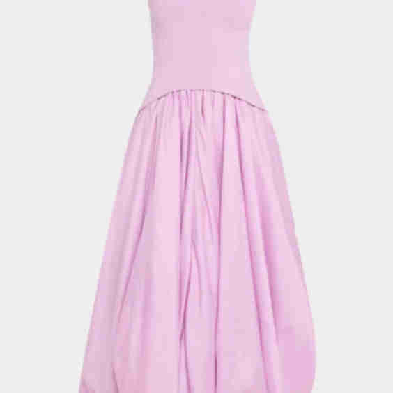 Izzy Strapless Mixed Media Bubble Midi Dress