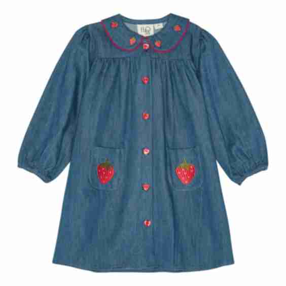 Vilma Denim Dress With Strawberry Embroidery