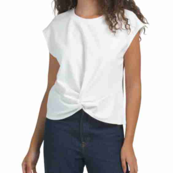Scuba Ponte Knot Front Cap Sleeve Top