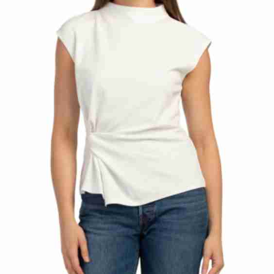 Scuba Ponte Short Sleeve Knot Side Mock Neck Top