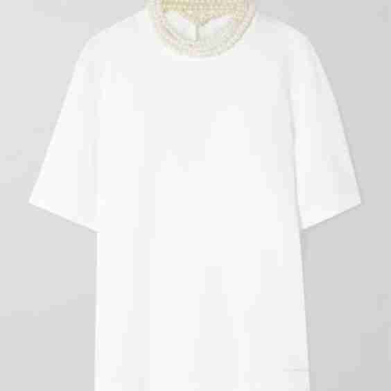 Faux Pearl Embellished Cotton Jersey T Shirt